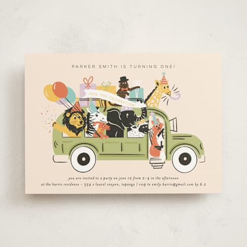 This is a sour apple kids birthday invitations with standard by Shiny Penny Studio called birthday bus printing on signature in standard