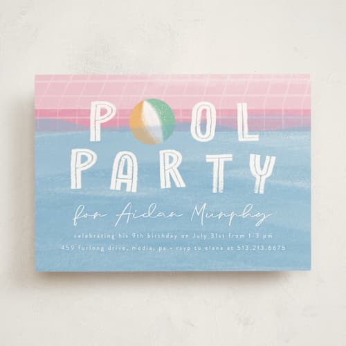 This is a cotton candy kids birthday invitations with standard by Beth Murphy called bobbing beachball printing on signature in standard