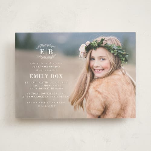 This is a vanilla communion invitations announcements with standard by Allison Massingill called modern leaves printing on signature in standard