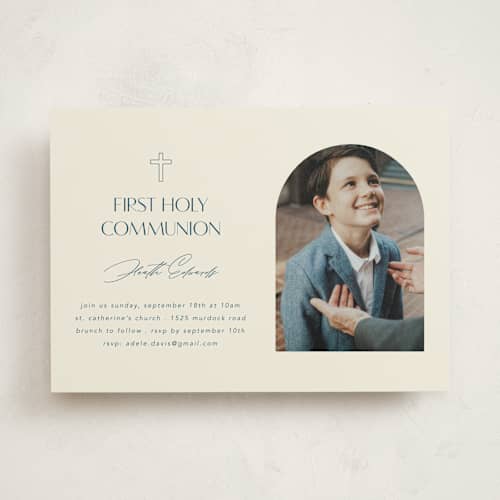 This is a deep sea communion invitations announcements with standard by Morgan Kendall called elegant arch printing on signature in standard