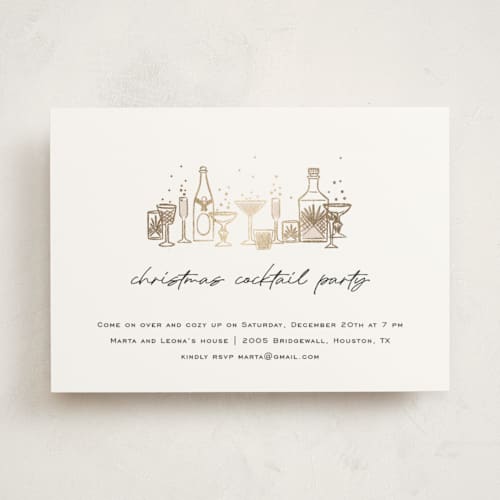 This is a snow holiday party invitations with foil pressed by Pati Cascino called holiday cocktail party printing on signature in standard