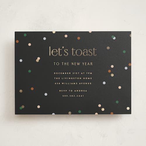 This is a midnight holiday party invitations with foil pressed by Ellen Schlegelmilch called let's toast printing on signature in standard