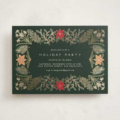 This is a pine holiday party invitations with foil pressed by Amy Kross called paper whites printing on signature in standard