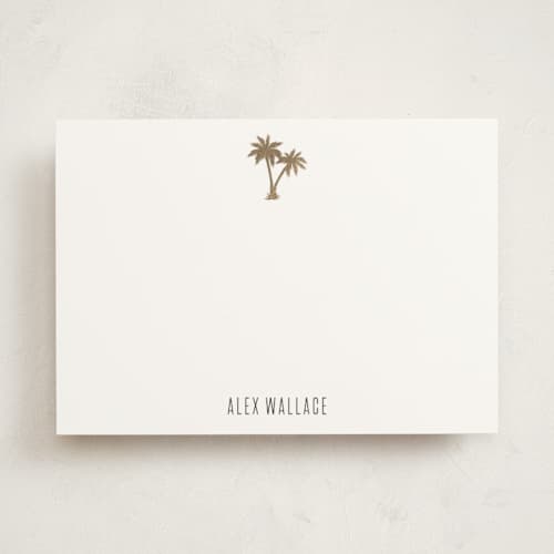 This is a cotton personalized stationery thank you cards with foil pressed by carla san roman called gilded palm tree printing on signature in 5x7