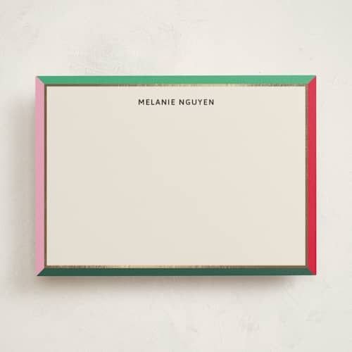 This is a brights personalized stationery thank you cards with foil pressed by Inkblot Design called bold border printing on signature in 5x7