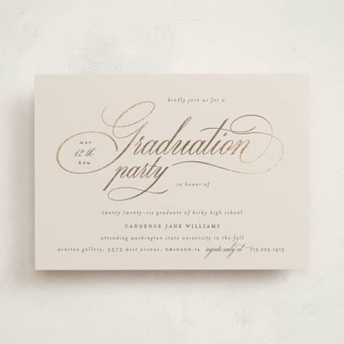 This is a cream graduation invitations with foil pressed by Jelena Vuletic called livia printing on signature in standard