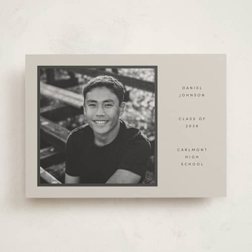 This is a ecru graduation announcements with standard by Dana Duricekova called minimal column printing on recycled in photo_mount