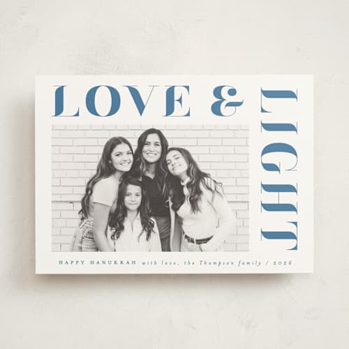 This is a dusty navy hanukkah cards with standard by AK Graphics called pretty serif printing on signature in standard