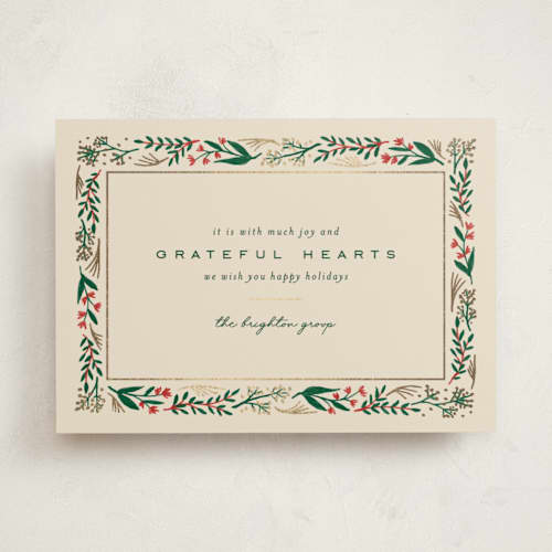 This is a eggnog business holiday cards with foil pressed by Amy Kross called balm printing on signature in standard