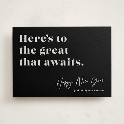 This is a noir business holiday cards with standard by Bethan called bold type printing on signature in standard