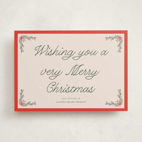 This is a cherry glaze business holiday cards with standard by Morgan Kendall called garland printing on signature in standard