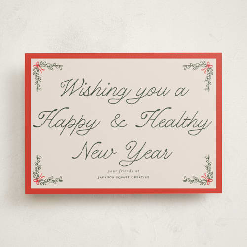 This is a cherry glaze business holiday cards with standard by Morgan Kendall called garland printing on signature in standard