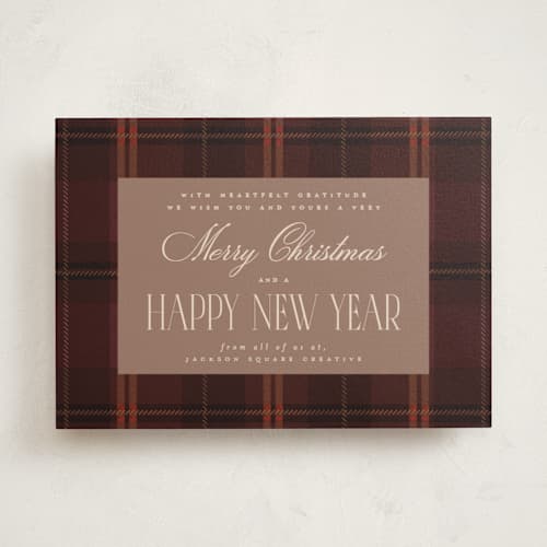This is a berry business holiday cards with standard by Maja Cunningham called timeless plaid printing on signature in standard