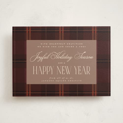 This is a berry business holiday cards with standard by Maja Cunningham called timeless plaid printing on signature in standard