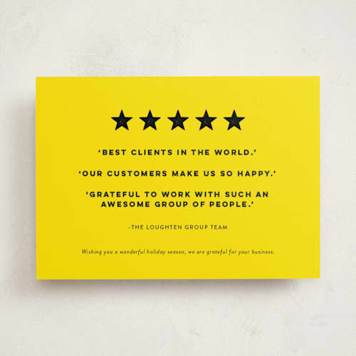This is a lemon business holiday cards with standard by Sara Hicks Malone called five-star client review printing on signature in standard