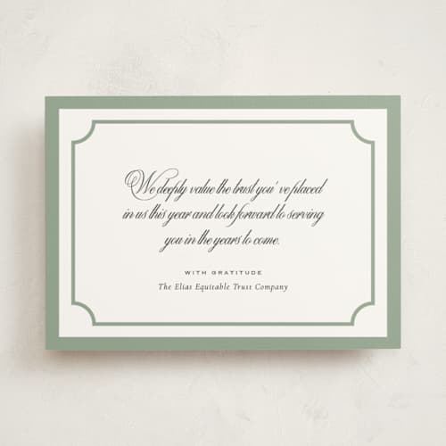 This is a pine business holiday cards with standard by Sara Hicks Malone called classic printing on signature in standard