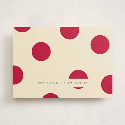 This is a pomegranate business holiday cards with standard by Baumbirdy called postcard polkadot printing on signature in standard