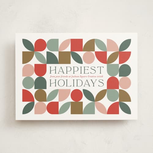 This is a persimmon business holiday cards with standard by Erica Krystek called bauhaus holly printing on signature in standard