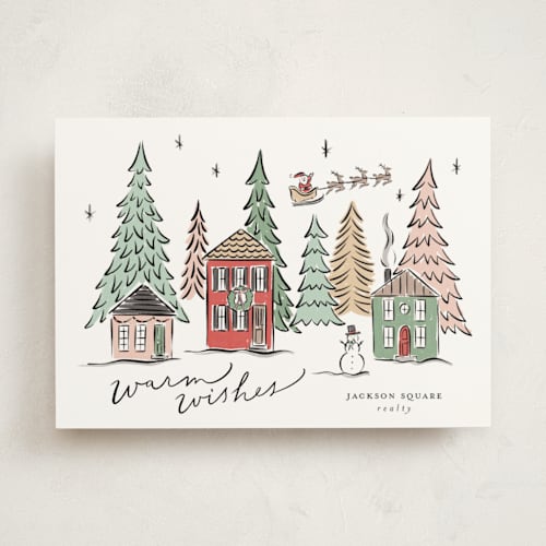 This is a festive business holiday cards with standard by Erin German called winter scene printing on signature in standard