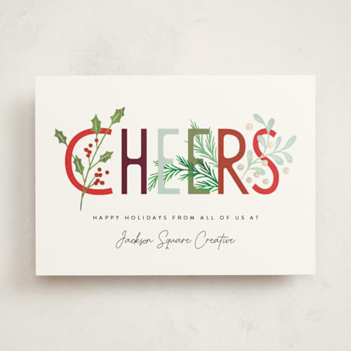 This is a fern business holiday cards with standard by Alethea and Ruth called simple cheers printing on signature in standard