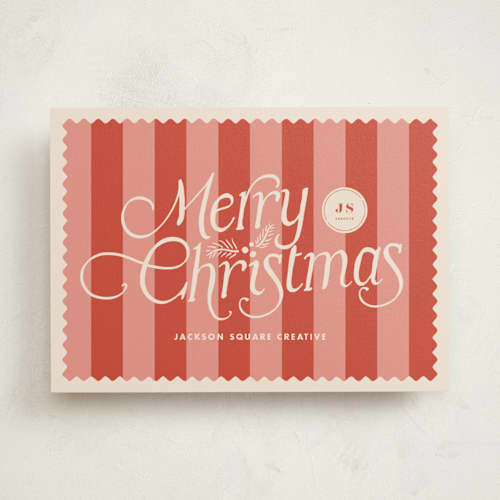 This is a candy apple business holiday cards with standard by Tamara Hilje called striped stamp printing on signature in standard