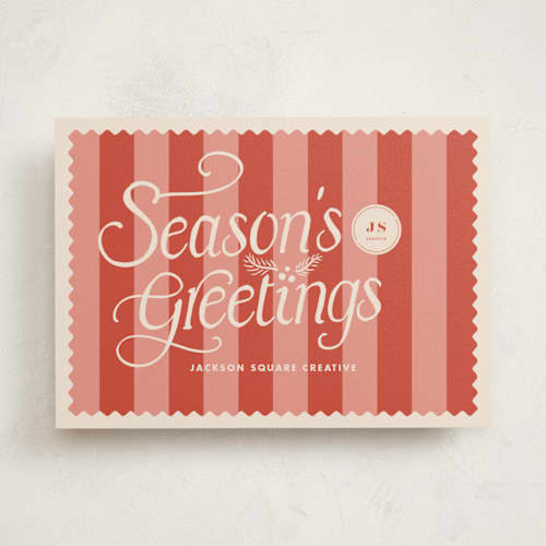 This is a candy apple business holiday cards with standard by Tamara Hilje called striped stamp printing on signature in standard