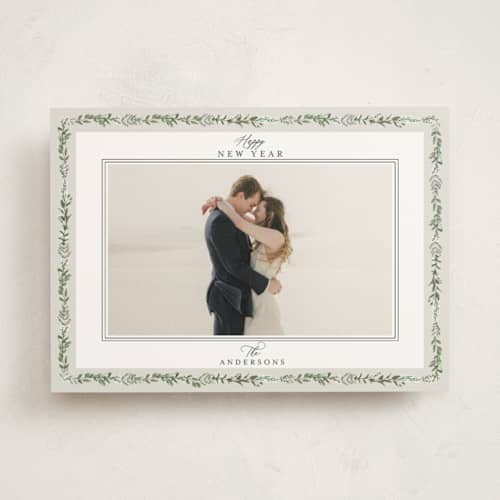 This is a frost photo mount holiday cards with standard by Susan Moyal called pine vine printing on recycled in photo_mount