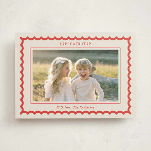 This is a berry photo mount holiday cards with standard by Cass Loh called swirled in joy printing on recycled in photo_mount