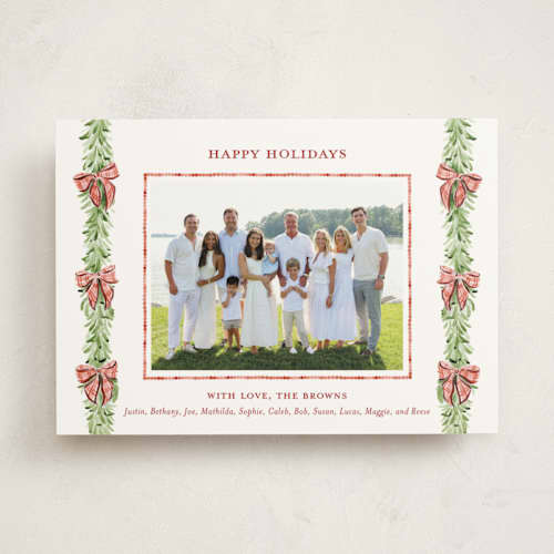 This is a vintage photo mount holiday cards with standard by Sarah Knight called plaid bows printing on recycled in photo_mount