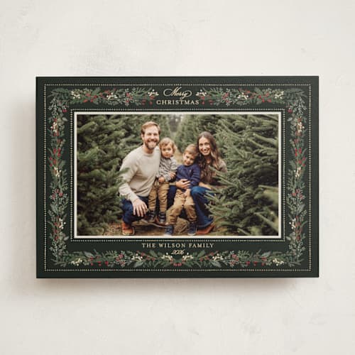 This is a garland photo mount holiday cards with standard by Susan Moyal called botanical ribbon printing on recycled in photo_mount