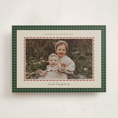 This is a spruce photo mount holiday cards with standard by Everett Paper Goods called gingham cloth printing on recycled in photo_mount