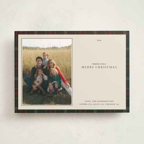This is a cream photo mount holiday cards with standard by Lottie Aldarwish called cream & tartan printing on recycled in photo_mount