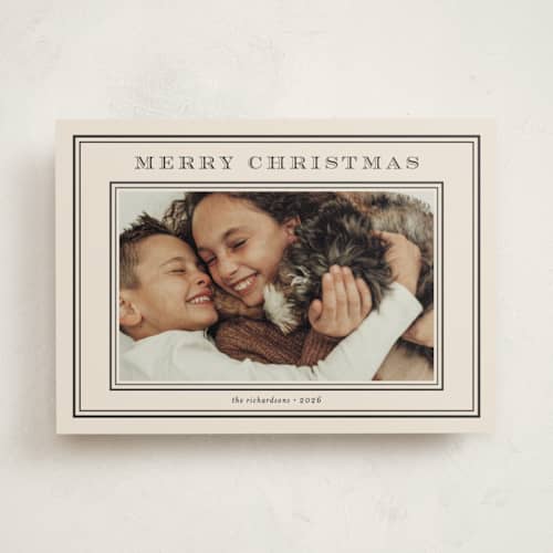 This is a vanilla bean photo mount holiday cards with standard by Stacey Meacham called engraved type printing on recycled in photo_mount