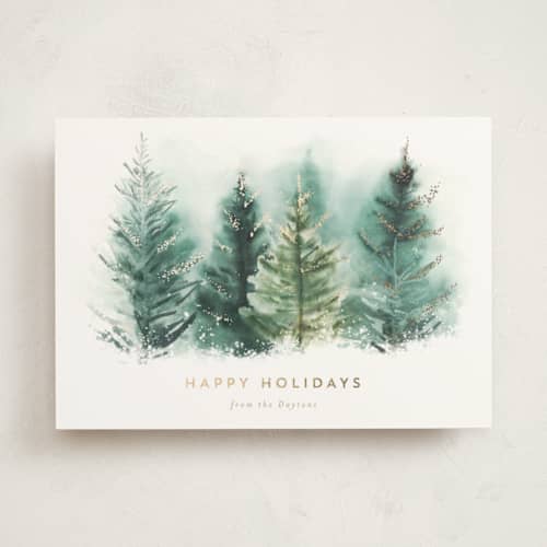 This is a fir foil pressed holiday cards with foil pressed by Petra Kern called secret winter forest printing on signature in standard