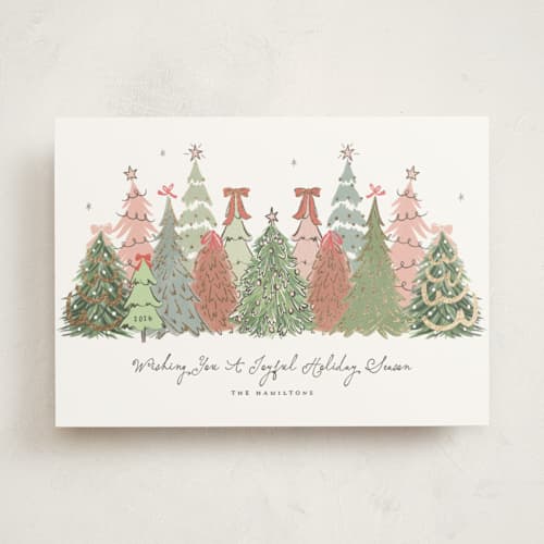 This is a festive foil pressed holiday cards with foil pressed by Anne Ciotola called the trees printing on signature in standard
