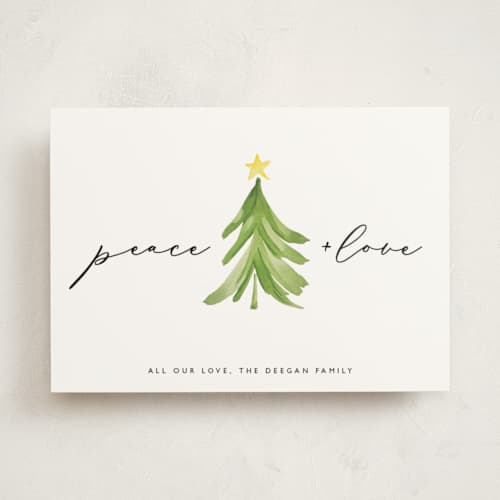 This is a pine non photo holiday cards with standard by Erin Deegan called simple tree printing on signature in standard