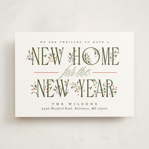 This is a festive non photo holiday cards with standard by Erin L. Wilson called hearth printing on signature in standard