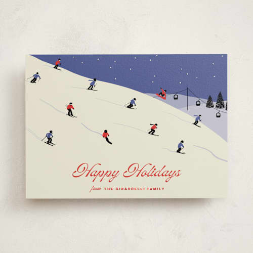 This is a blueberry non photo holiday cards with standard by Kampai Designs called ski season printing on signature in standard