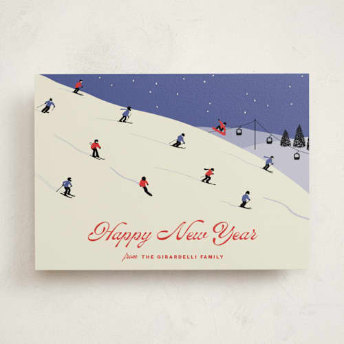 This is a blueberry non photo holiday cards with standard by Kampai Designs called ski season printing on signature in standard