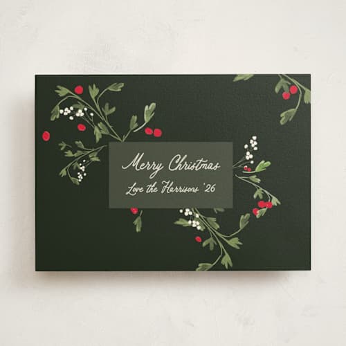 This is a evergreen non photo holiday cards with standard by Michelle Harrick called green branches printing on signature in standard