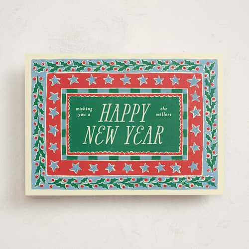 This is a pine non photo holiday cards with standard by Pati Cascino called hollis printing on signature in standard