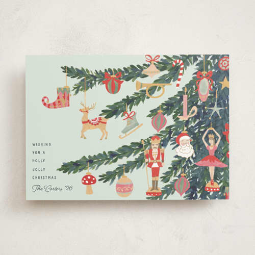This is a fir non photo holiday cards with standard by Teju Reval called fun ornaments printing on signature in standard
