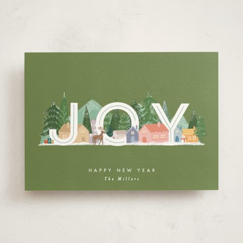 This is a forest non photo holiday cards with standard by Bethan called joyful scene printing on signature in standard