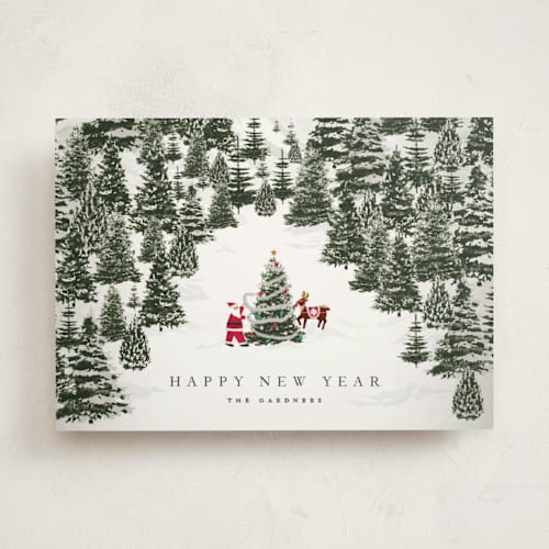 This is a coal non photo holiday cards with standard by Jennifer Lew called christmas forest printing on signature in standard