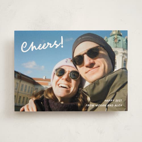 This is a snow new year photo cards with standard by Katherine Moynagh called scripted modern printing on signature in standard