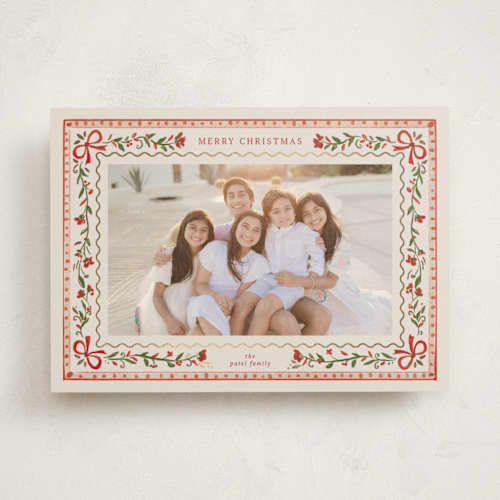 This is a holly photo mount holiday cards with foil pressed by Vera Lim called winter florals frame printing on recycled in photo_mount