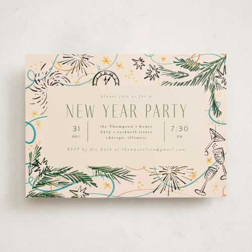 This is a champagne holiday party invitations with standard by Anastasia Makarova called festive printing on signature in standard