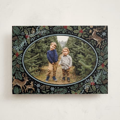 This is a coal holiday photo cards with standard by Jenna Holcomb called embroidered forest printing on signature in standard