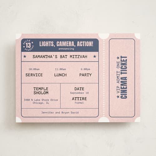 This is a rose bar mitzvah bat mitzvah invitations with standard by Diane Pearse called cinema celebration printing on signature in standard