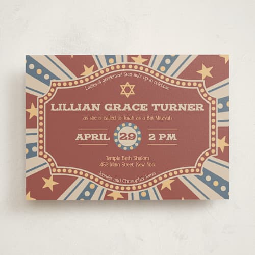 This is a brick bar mitzvah bat mitzvah invitations with standard by Amanda Stuff called vintage circus printing on signature in standard